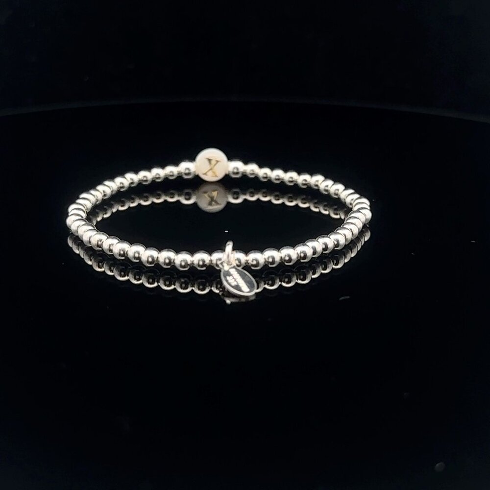 925 Sterling Silver Beaded Stretch Stacking Bracelet MOP Letter Initial X - Picture 6 of 6